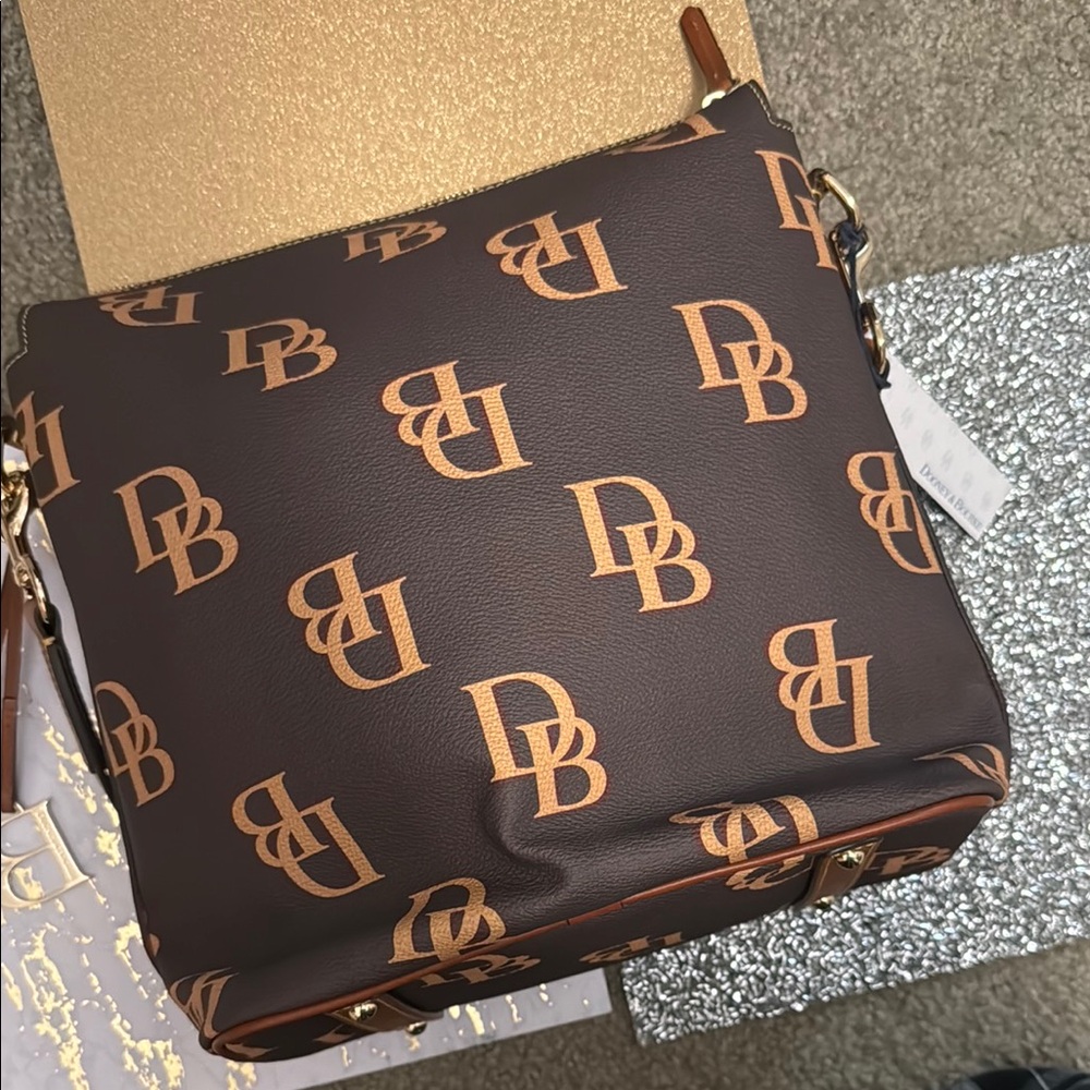 Dooney & Bourke Tan and Brown Monogram Crossbody Bag